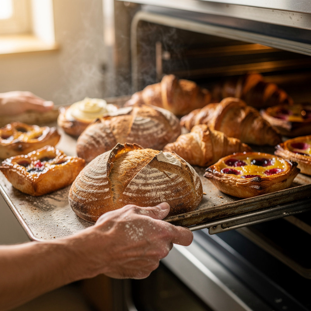 Flour & Sugar Bakery Austin artisan baked goods display - custom cakes, fresh pastries and artisan breads